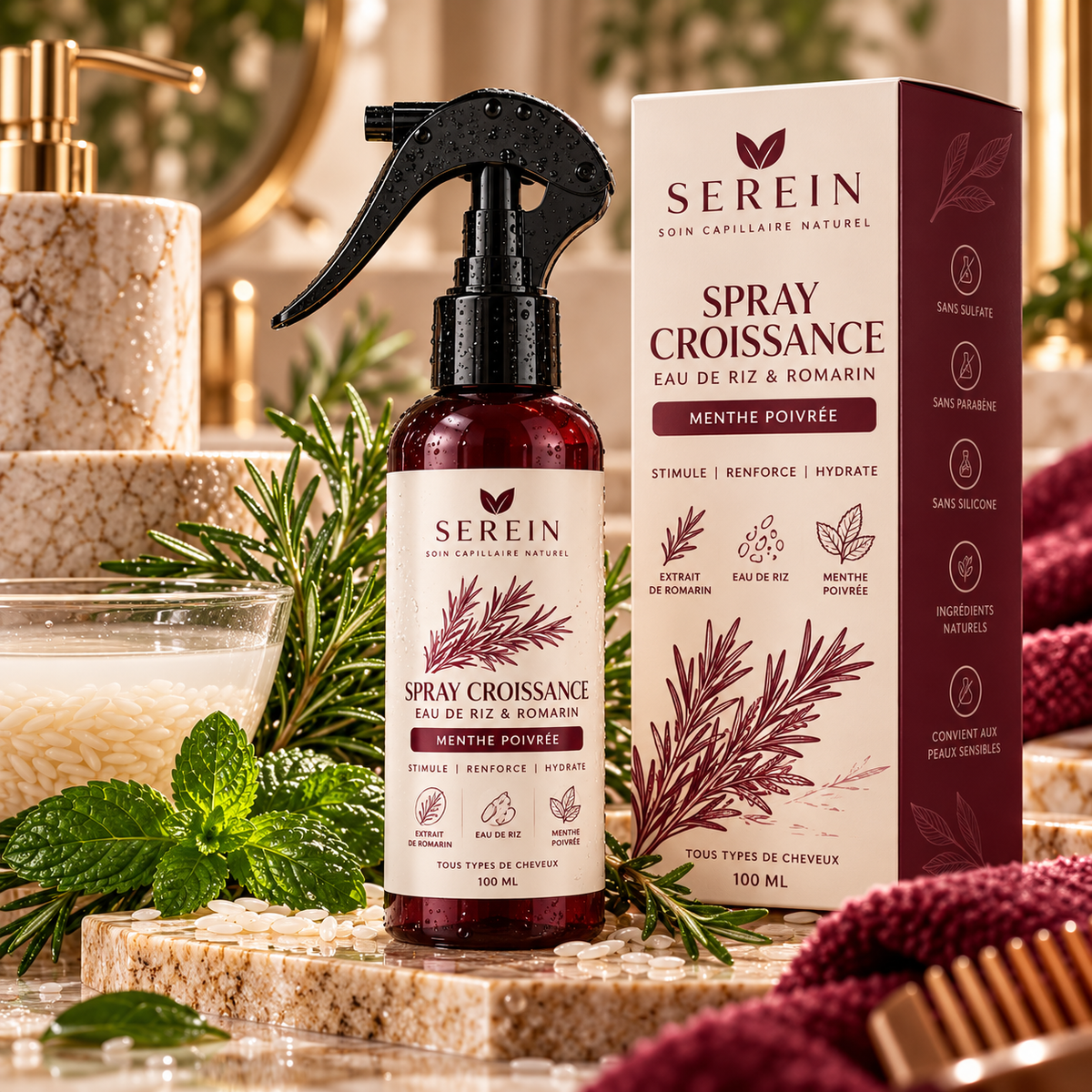 Spray Croissance — Eau de Riz, Romarin & Menthe Poivrée