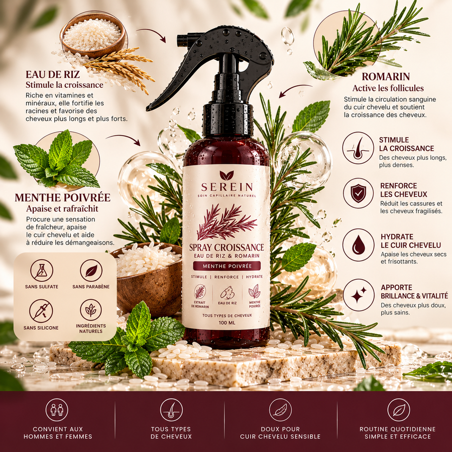 Spray Croissance — Eau de Riz, Romarin & Menthe Poivrée